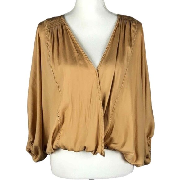 Millibon V-Neck batwing Satiny Gold wrap top size medium - Picture 1 of 8